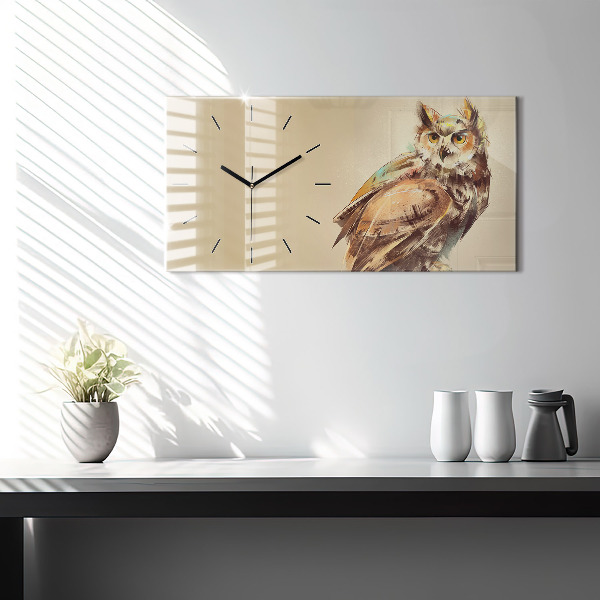 Glass wall clock rectangular Owl - a sign of wisdom