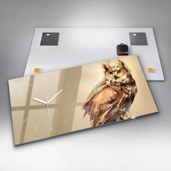 Glass wall clock rectangular Owl - a sign of wisdom