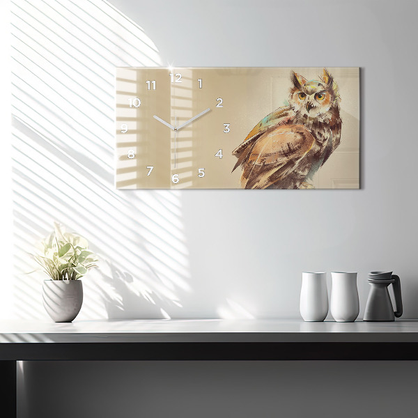 Glass wall clock rectangular Owl - a sign of wisdom