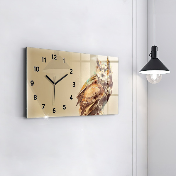 Glass wall clock rectangular Owl - a sign of wisdom
