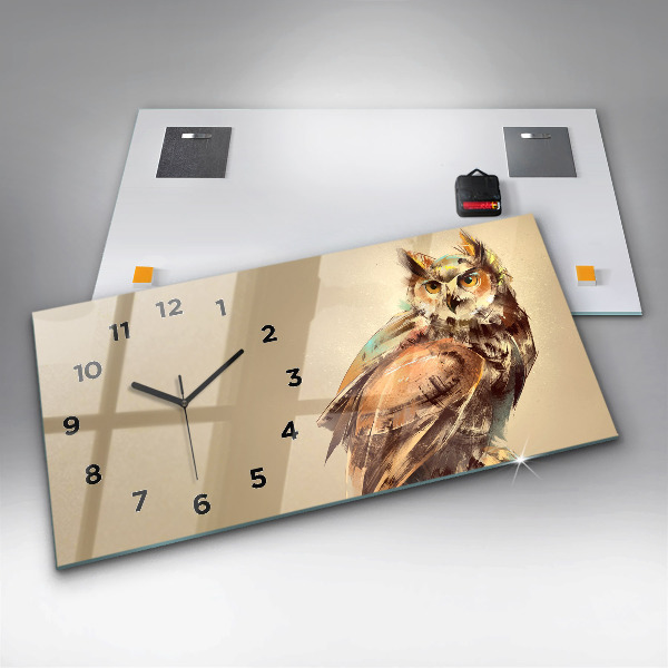 Glass wall clock rectangular Owl - a sign of wisdom