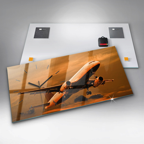 Glass wall clock rectangular Travel by plane