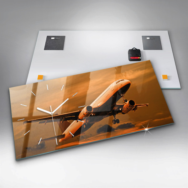 Glass wall clock rectangular Travel by plane