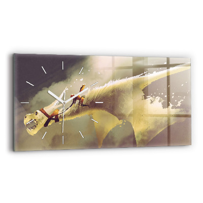 Glass wall clock rectangular Dragon Rider Illustration