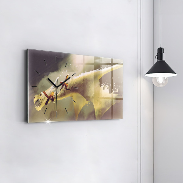 Glass wall clock rectangular Dragon Rider Illustration