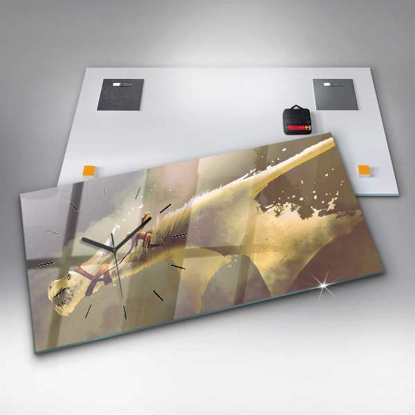 Glass wall clock rectangular Dragon Rider Illustration
