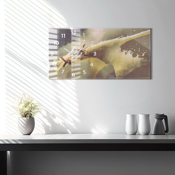 Glass wall clock rectangular Dragon Rider Illustration