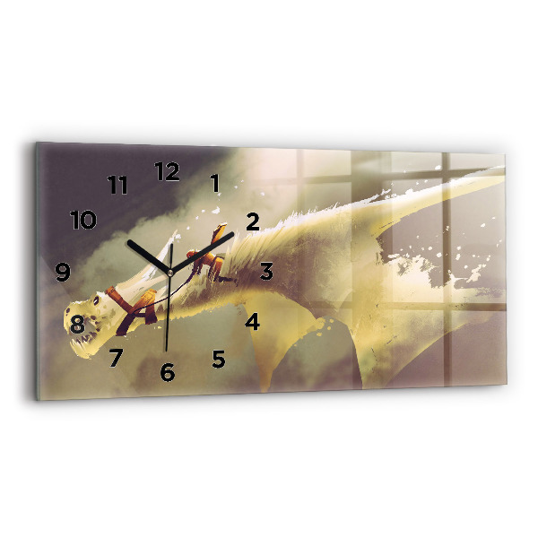 Glass wall clock rectangular Dragon Rider Illustration