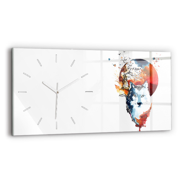 Glass wall clock rectangular Werewolf Full Moon and Luna