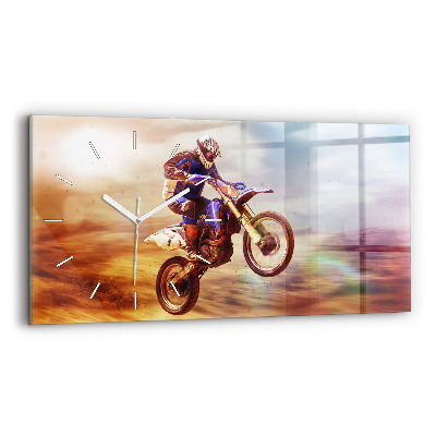 Glass wall clock rectangular Motocross Enduro