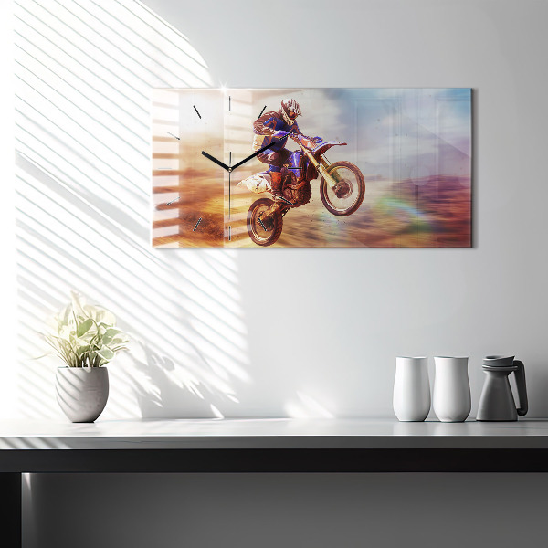 Glass wall clock rectangular Motocross Enduro
