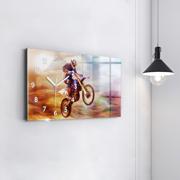 Glass wall clock rectangular Motocross Enduro