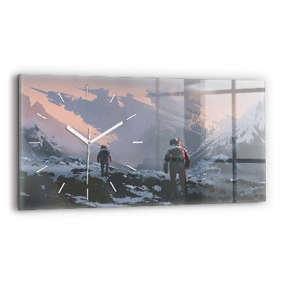 Glass wall clock rectangular Astronauts Milky Way