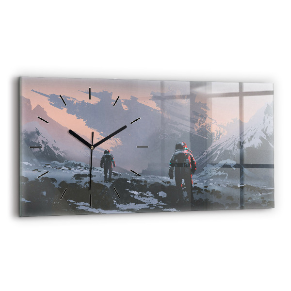 Glass wall clock rectangular Astronauts Milky Way