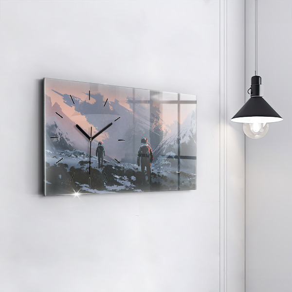 Glass wall clock rectangular Astronauts Milky Way