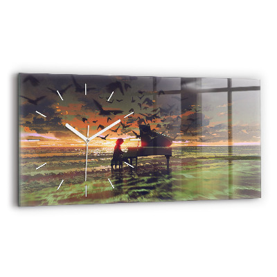 Glass wall clock rectangular Concert on the beach