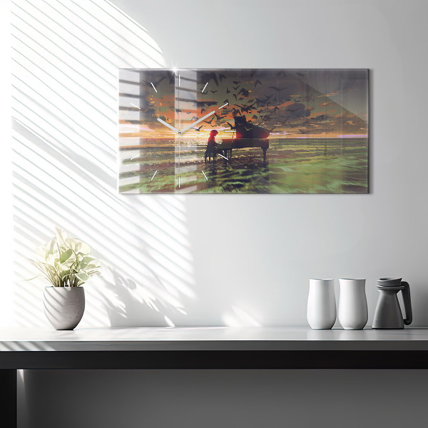 Glass wall clock rectangular Concert on the beach