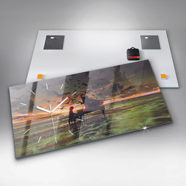 Glass wall clock rectangular Concert on the beach