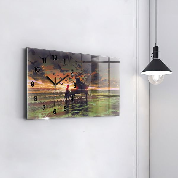 Glass wall clock rectangular Concert on the beach