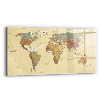 Glass wall clock rectangular Vintage World Map