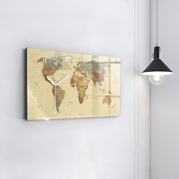 Glass wall clock rectangular Vintage World Map