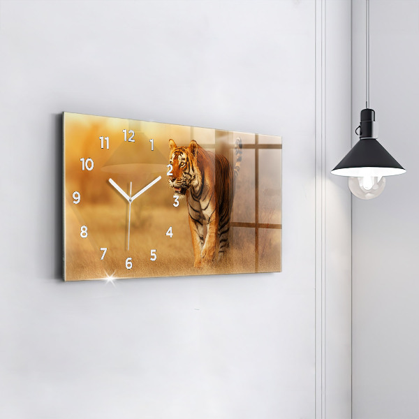 Glass wall clock rectangular Hunting Tiger