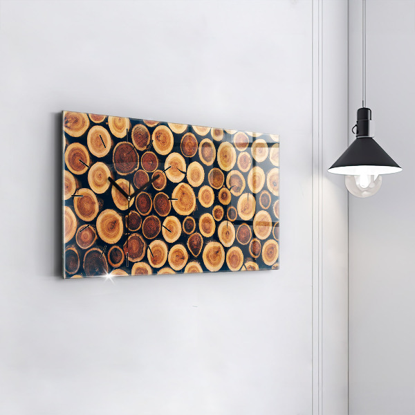 Glass wall clock rectangular Wood