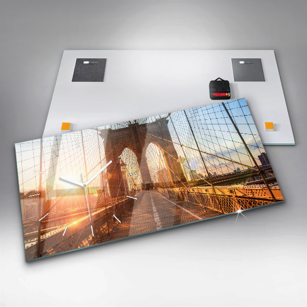 Glass wall clock rectangular Brooklyn Bridge NYC