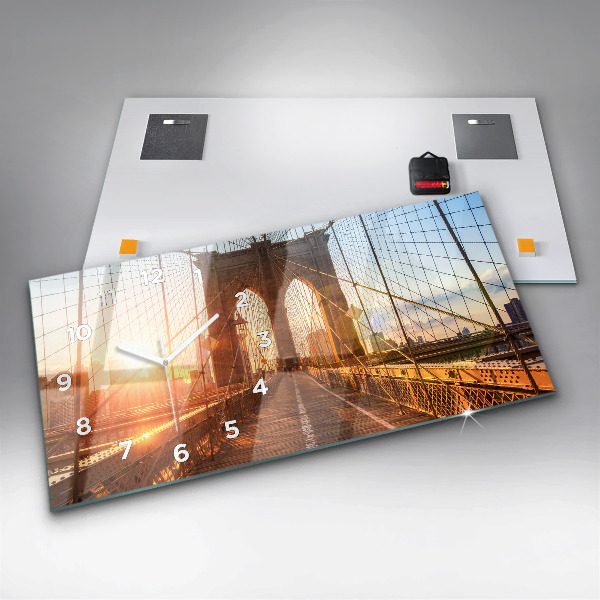 Glass wall clock rectangular Brooklyn Bridge NYC