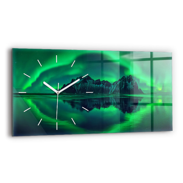 Glass wall clock rectangular Northern lights