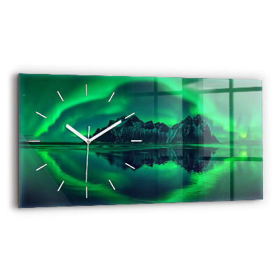 Glass wall clock rectangular Northern lights