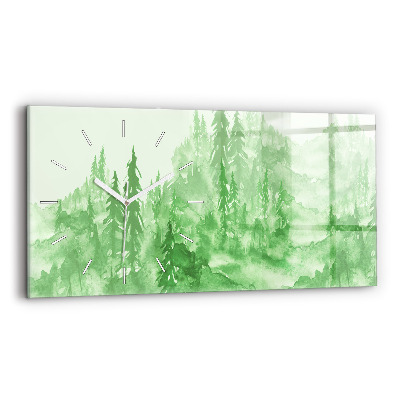 Glass wall clock rectangular Painting green forest