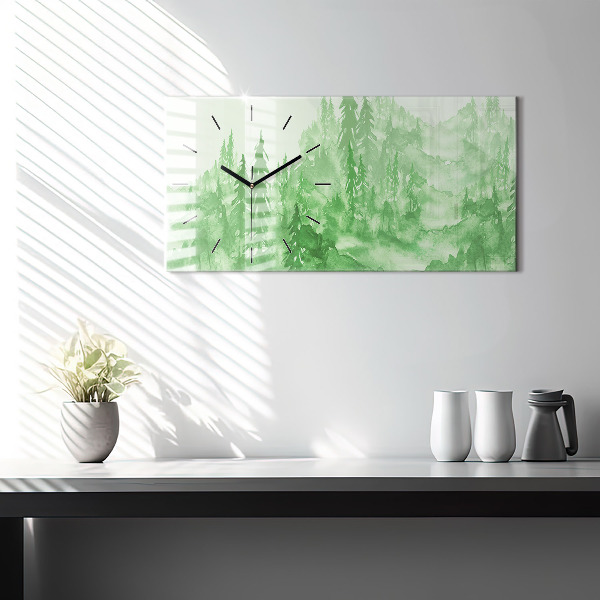 Glass wall clock rectangular Painting green forest