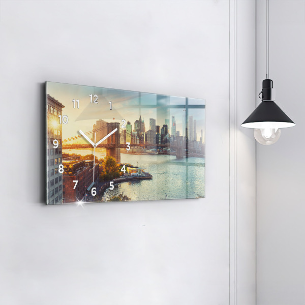 Glass wall clock rectangular New York Manhattan