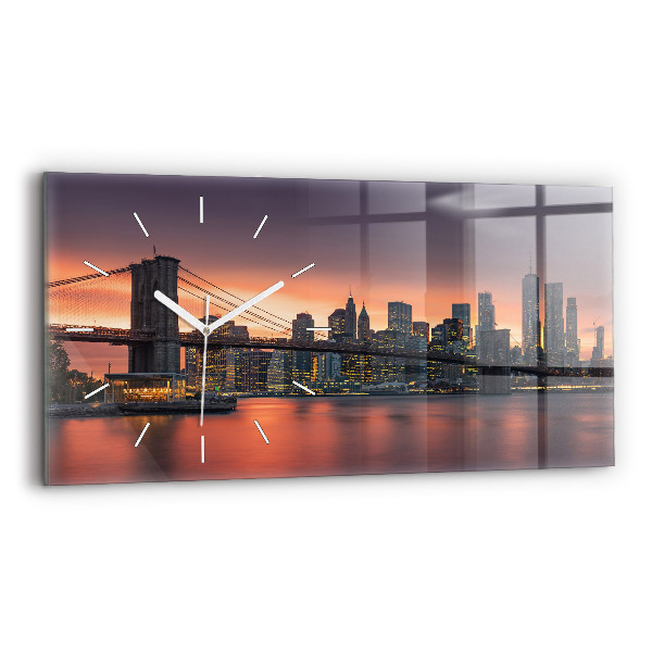 Glass wall clock rectangular New York East River