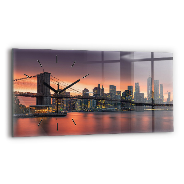 Glass wall clock rectangular New York East River