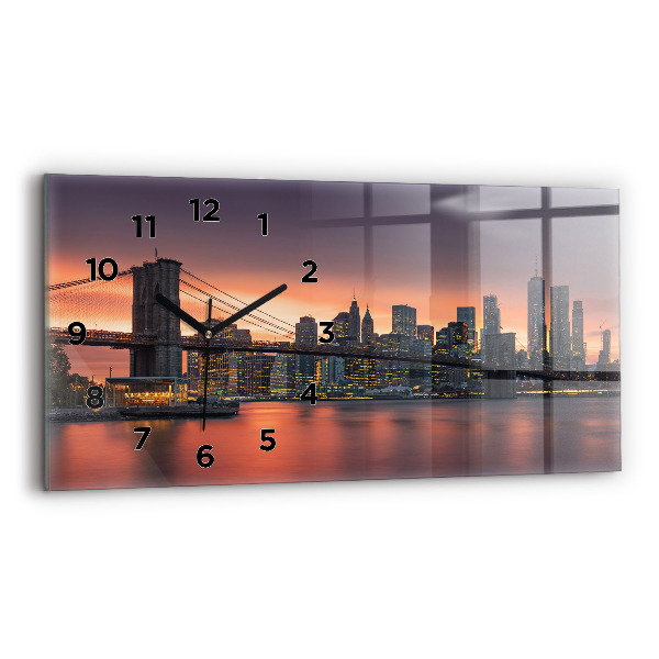 Glass wall clock rectangular New York East River