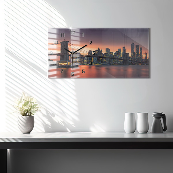 Glass wall clock rectangular New York East River