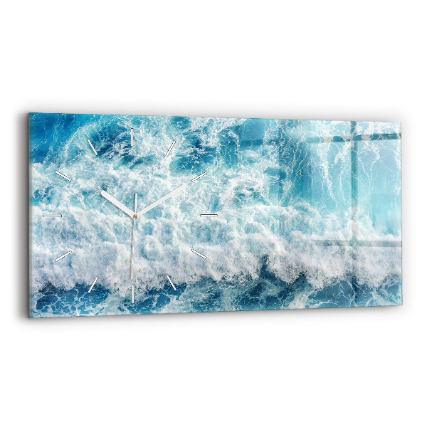 Glass wall clock rectangular Ocean waves