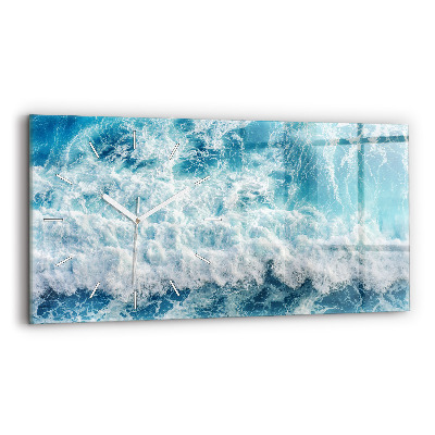 Glass wall clock rectangular Ocean waves