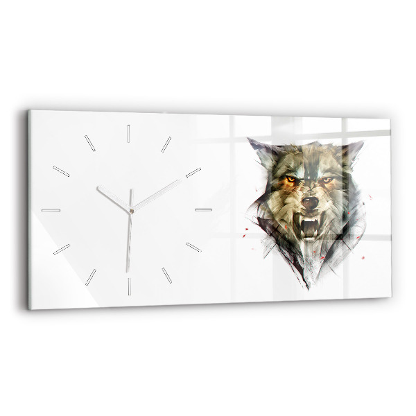 Glass wall clock rectangular Drawn portrait of a wolf