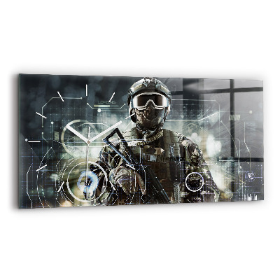 Glass wall clock rectangular Soldier with a gun