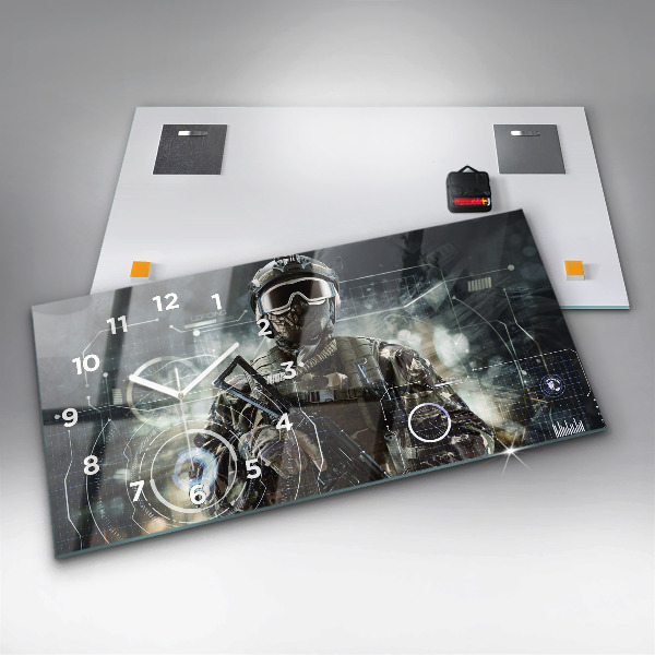 Glass wall clock rectangular Soldier with a gun