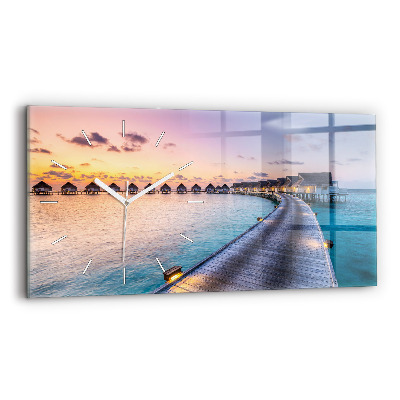 Glass wall clock rectangular Sunset Maldives