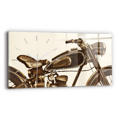 Glass wall clock rectangular Vintage Motorcycle Sepia