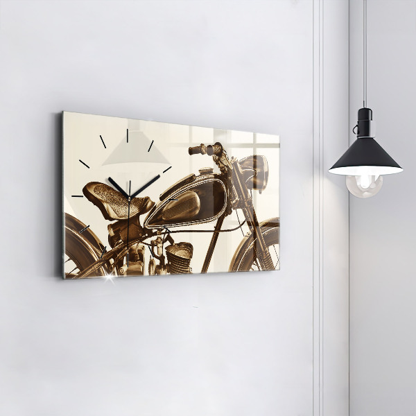 Glass wall clock rectangular Vintage Motorcycle Sepia