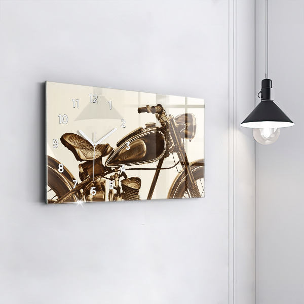 Glass wall clock rectangular Vintage Motorcycle Sepia