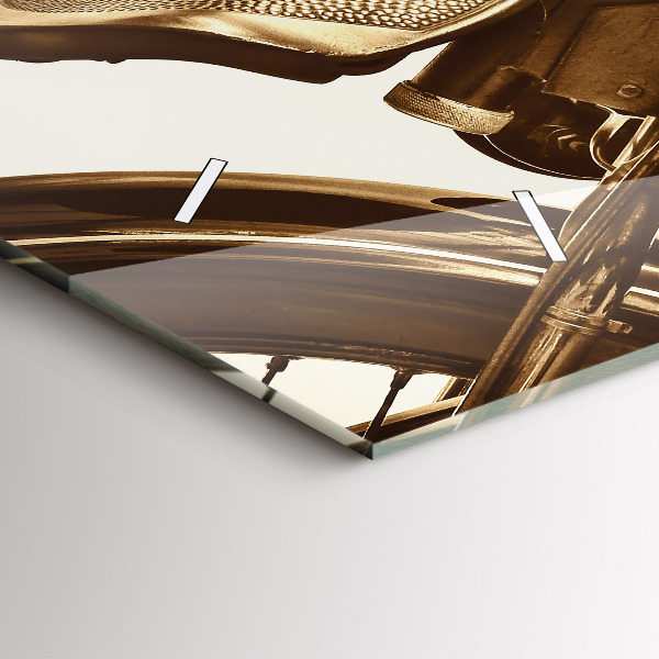 Glass wall clock rectangular Vintage Motorcycle Sepia