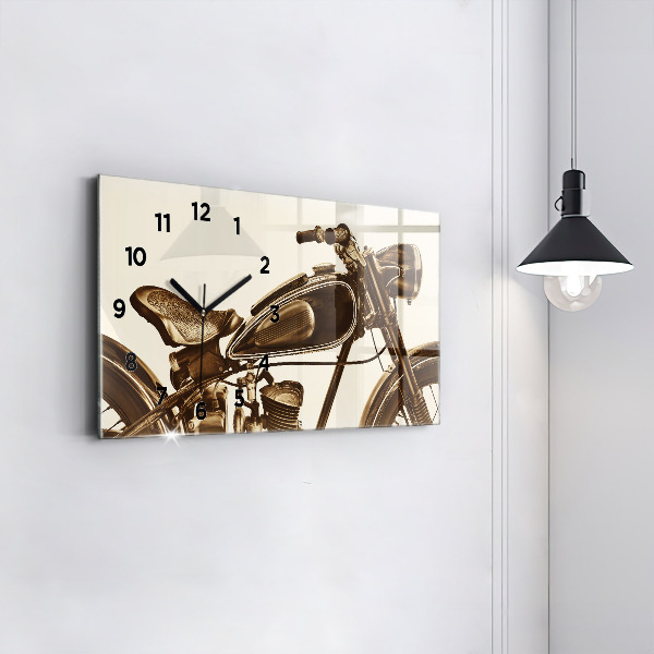 Glass wall clock rectangular Vintage Motorcycle Sepia