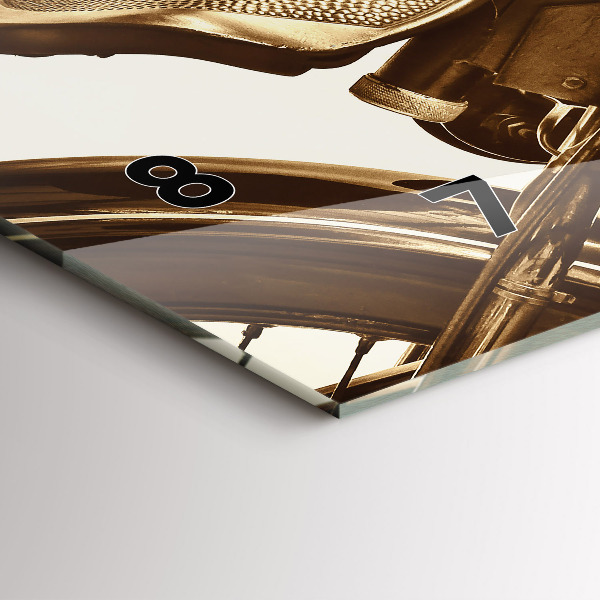 Glass wall clock rectangular Vintage Motorcycle Sepia